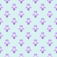 Vintage Viola Seamless Floral Pattern Light blue background