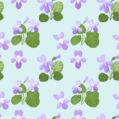 Vintage Viola Seamless Floral Pattern Light blue background