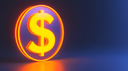 Obraz premium Glowing dollar sign render digital art modern business concept studio environment close-up view for financial growth