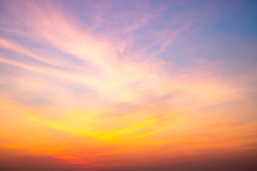 Beautiful , luxury soft gradient orange gold clouds and sunlight on the blue sky perfect for the background, take in evening,Twilight, Large size, high definition landscape photo