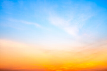 Beautiful , luxury soft gradient orange gold clouds and sunlight on the blue sky perfect for the background, take in evening,Twilight, Large size, high definition landscape photo