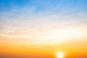 Beautiful , luxury soft gradient orange gold clouds and sunlight on the blue sky perfect for the background, take in evening,Twilight, Large size, high definition landscape photo