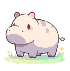 Cute cartoon hippo on grass