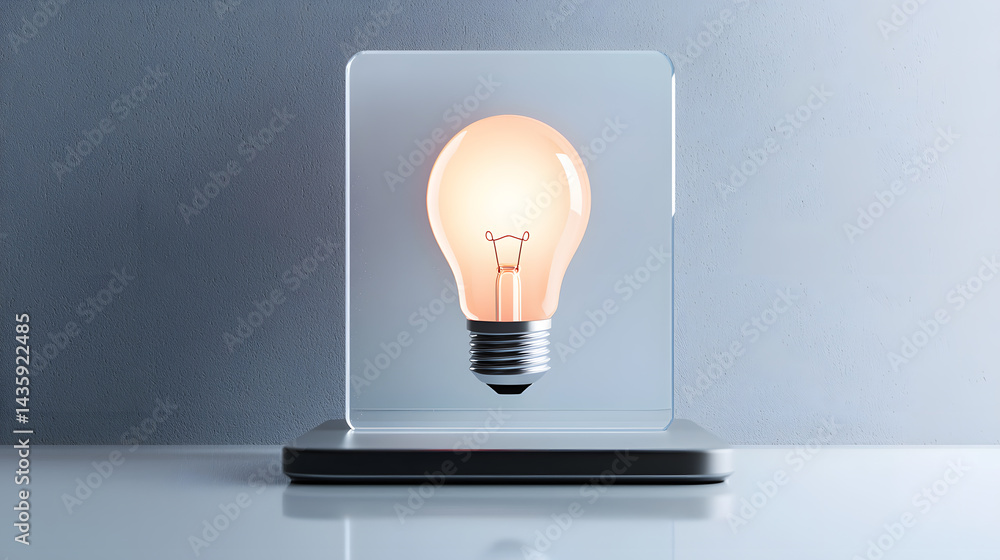 Aufkleber illuminating soft glow of a centered lightbulb modern studio setting digital artwork minimalist desi