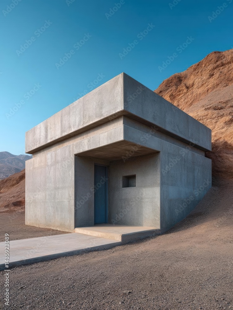 Aufkleber small concrete structure in the middle of a desert-like landscape. the structure appears to be a sin