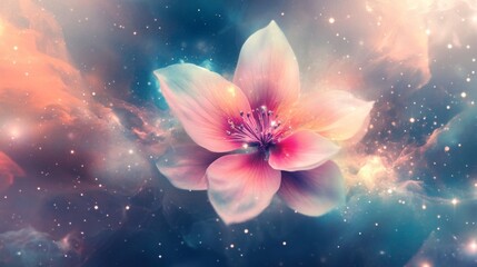 Pink Flower in a Cosmic Nebula: Space Fantasy