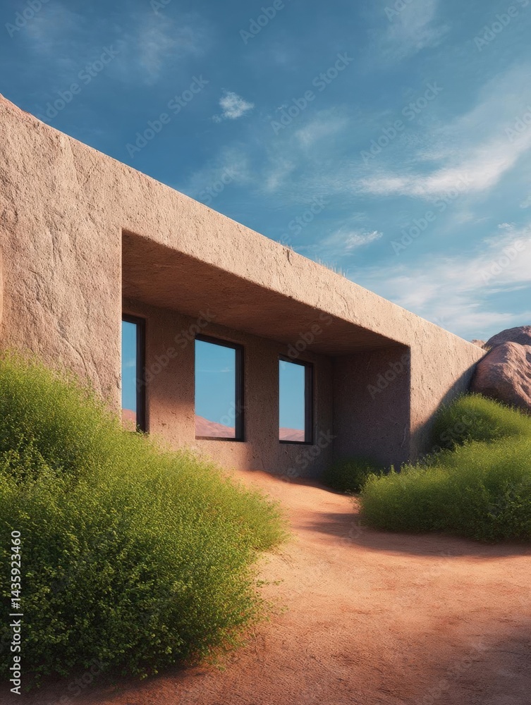 Poster modern building with a unique architectural design. the building is made of a light-colored material