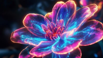Obraz premium Glowing Neon Flower Abstract Digital Art