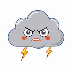 Obraz premium Angry Cartoon Cloud Icon – Cute Stormy Weather Emoji Minimalist Illustration
