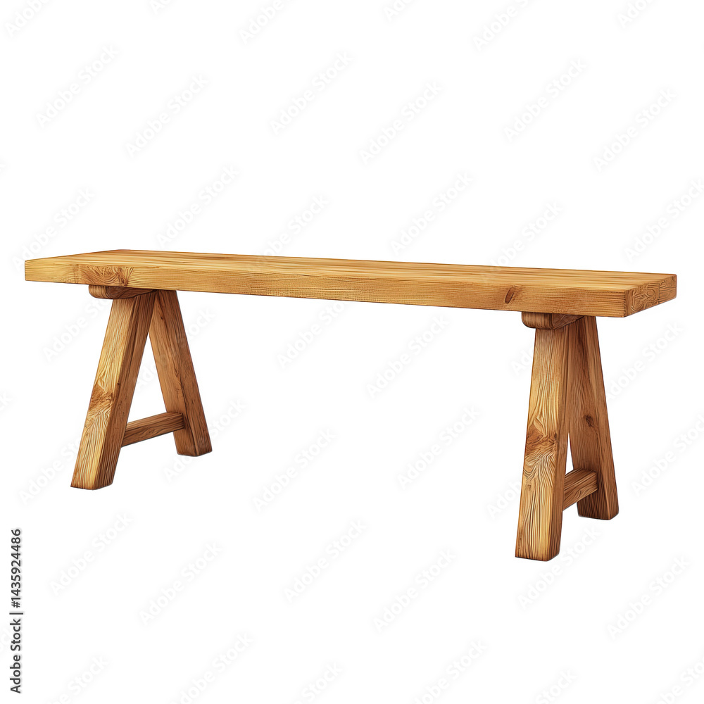 Poster a simple. modern wooden bench with a minimalist design. featuring a long rectangular top supported b