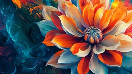 Vibrant Orange And Blue Flower Painting