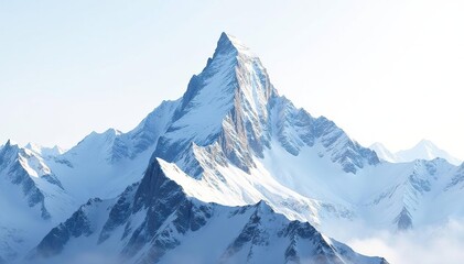 Obraz premium Snow-covered mountain peak against a bright white sky, cold, image, nature