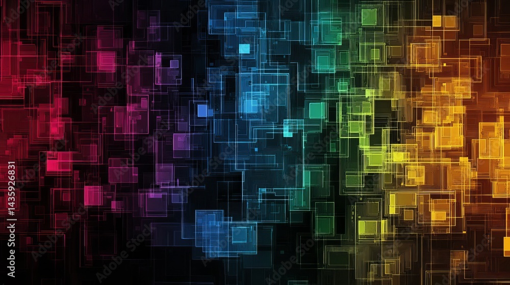 Poster abstract geometric rainbow square pattern background digital art modern design technology network gr