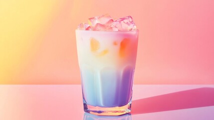 Pastel Layered Cocktail with Ice in Glass