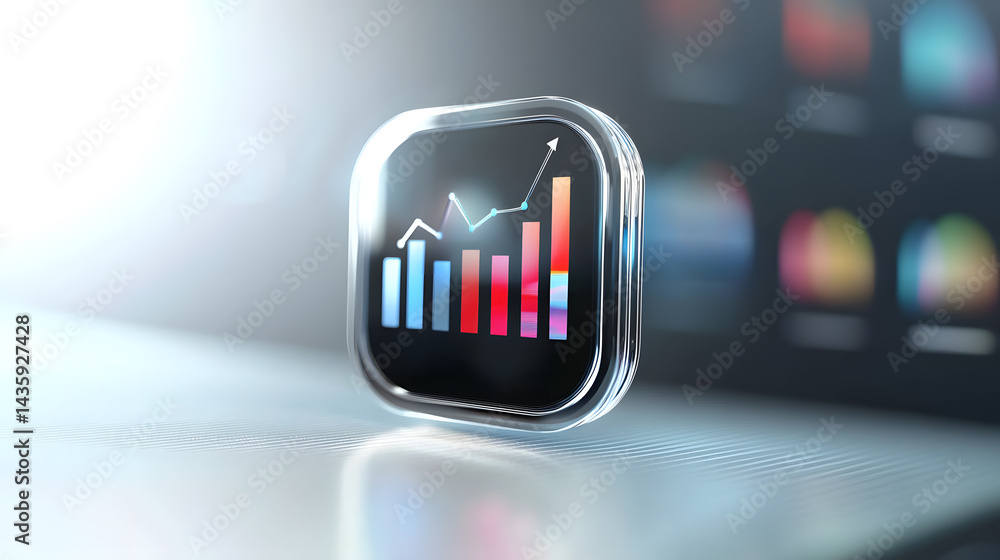 Poster business analysis icon with graphs digital workspace stock image modern environment perspective on g