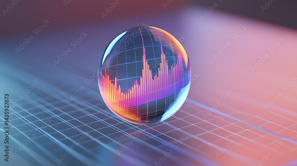Poster business analytics sphere modern office 3d visualization technology-driven digital environment data 