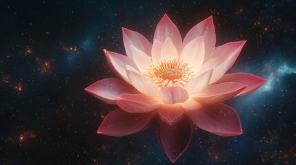 Glowing Pink Lotus Flower in Cosmic Nebula