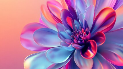 Fototapeta premium Iridescent Pink Purple Blue Flower 3D Render