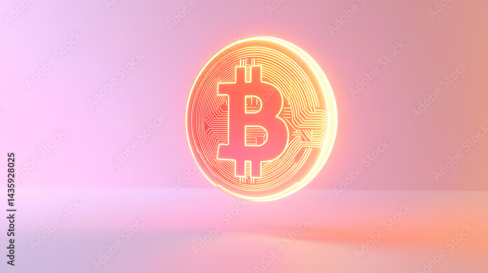 Poster floating bitcoin symbolizing digital currency abstract background stock image modern technology crea