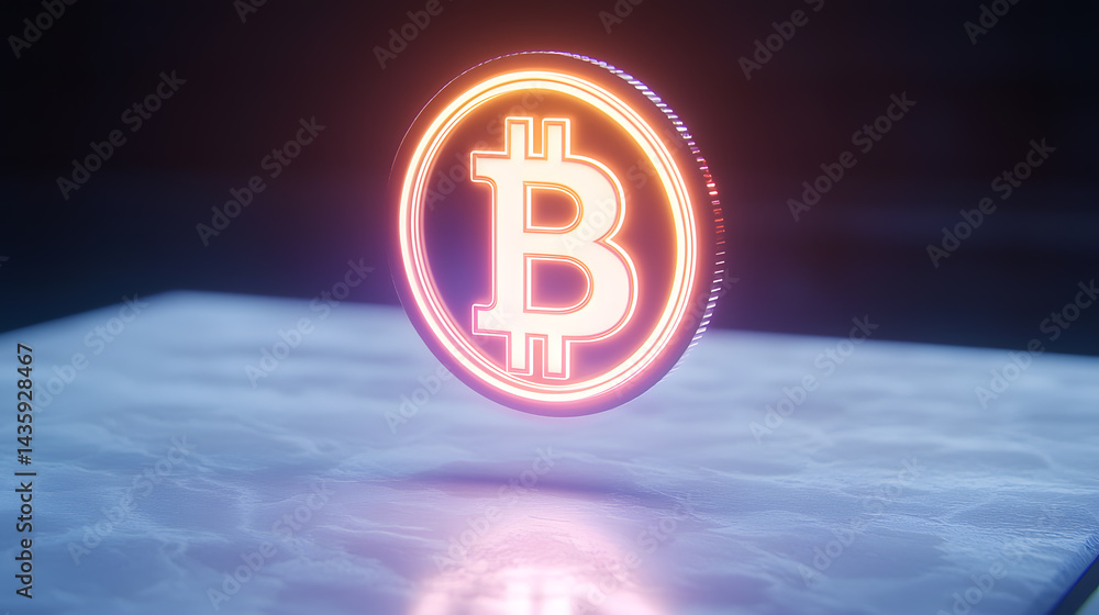 Poster floating bitcoin concept digital realm stock image futuristic environment dynamic view cryptocurrenc