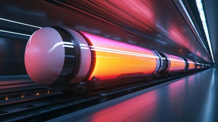 Futuristic maglev train gliding through a sleek, illuminated tunnel.