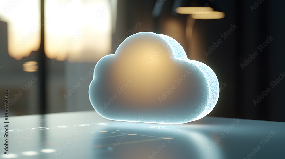 Poster soft cloud icon modern workspace stock image digital environment minimalist design conceptual visual