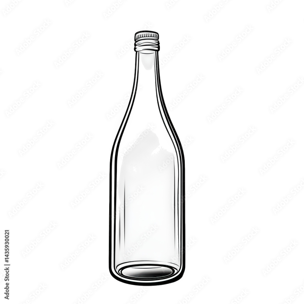 Poster simple. transparent glass bottle with a narrow neck and a rounded base. depicted in a minimalist sty
