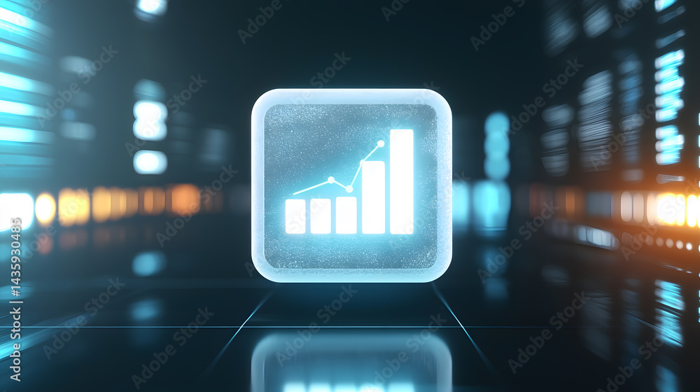 Poster floating business analytics chart icon for data insights digital workspace graphic design futuristic