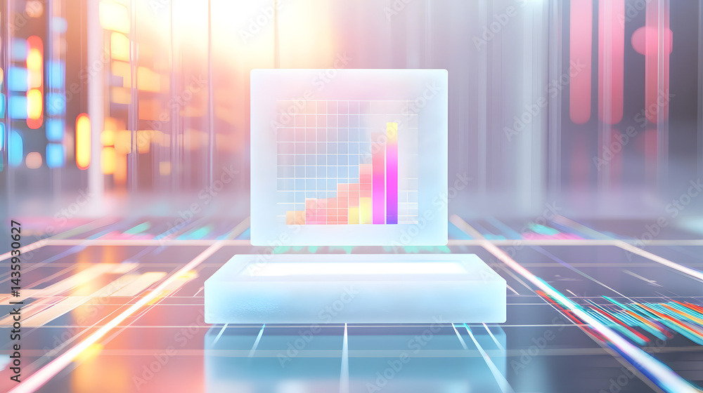 Poster dynamic business analytics chart floating icon in a digital workspace for data visualization