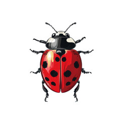 detailed illustration of a ladybug. showcasing its vibrant red body adorned with black spots the bug is depicted from a top-down perspective. emphasizing its distinct features and symmetrical design t