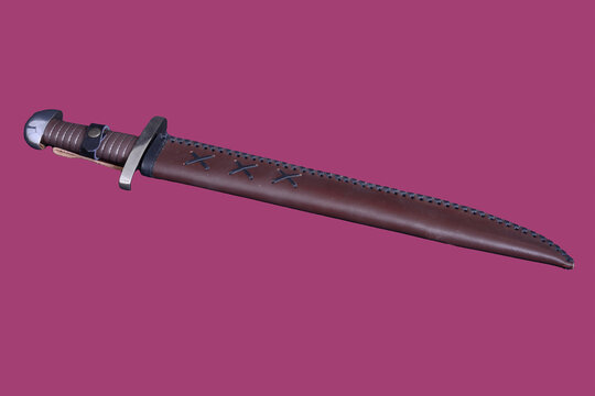 Bowie Knife in scabbard isolate over red