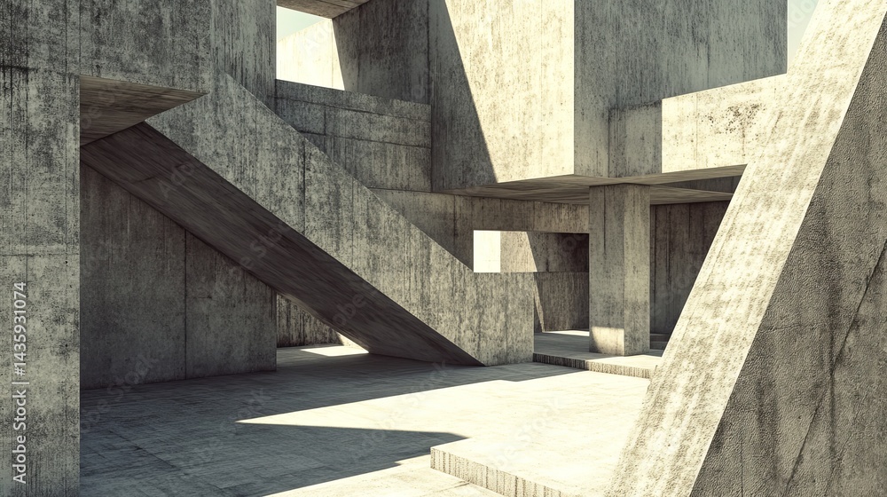 Poster abstract concrete structure modern architecture design grey building geometric shapes minimalist int