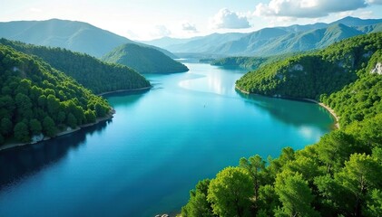 Distinctive shoreline creating geometric lake shape, coastline, natural formation, geometric design