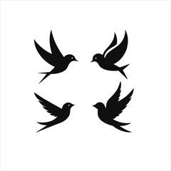 Obraz premium Four black swallow birds flying in different directions on a white background