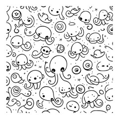 Playful Octopus Doodle Pattern: Whimsical Undersea Creatures in Seamless Design
