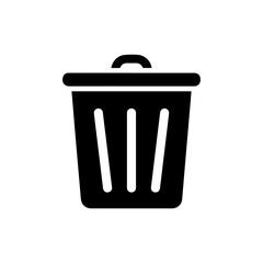 Black Filled Trash Bin Icon with Simple Lid Design
