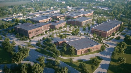 large educational complex with separate buildings for elementary, middle, and high school levels