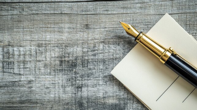 Closing documents and gold pen laid out neatly on wood surface