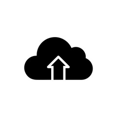 Compact Black Filled Cloud Icon with Upward Arrow