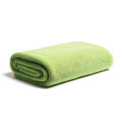 A soft green beach towel, perfect for sunbathing and relaxation, placed on a pristine white background to emphasize its vibrant color