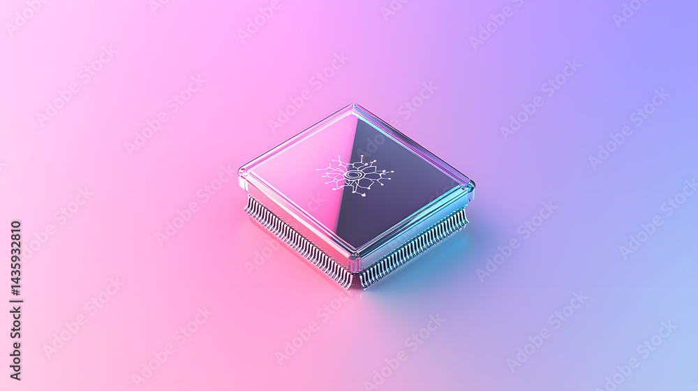 Poster innovative neural ai chip icon floating in digital space technology visualization futuristic concept