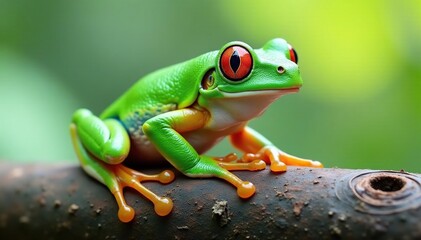 Obraz premium Green tree frog perched on white, vibrant color , isolated, white background, fauna