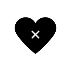 Solid Black Heart Icon with Small Cross Inside