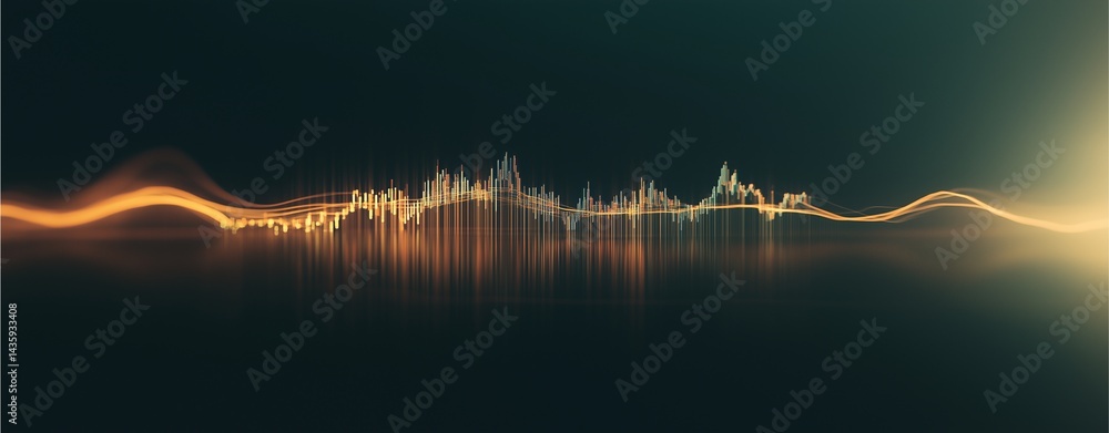 Poster sound wave symphony: visualize the dynamic energy of sound through a mesmerizing wave, where golden 