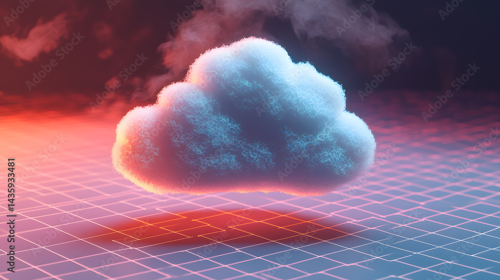Poster floating cloud icon representing cloud computing in digital space abstract design futuristic environ