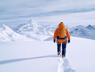 Climber on Snowy Peak