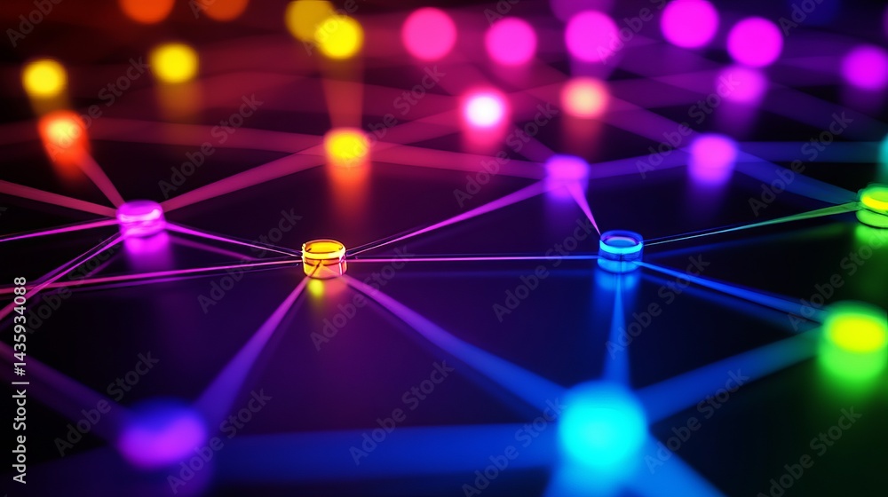 Poster abstract colorful network nodes digital art vibrant glowing lines technology background futuristic i