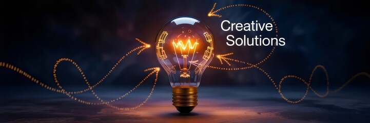 Glowing lightbulb with geometric patterns and luminous particles – Ideal for innovation, problem-solving, or creative brainstorming visuals.