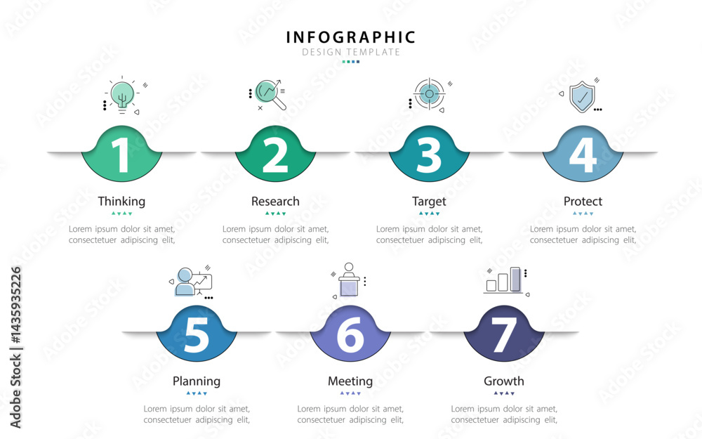 Aufkleber timeline creator infographic template. 7 step timeline journey, calendar flat simple infographics de