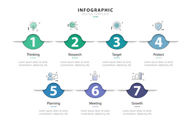 Timeline Creator infographic template. 7 Step timeline journey, calendar Flat simple infographics design template. presentation graph. Business concept with 7 options, vector illustration.